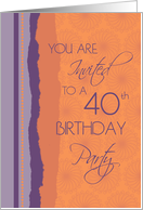 40th Birthday Party Invitation Card - Purple and Orange card