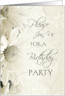 Birthday Party Invitation- White Floral card