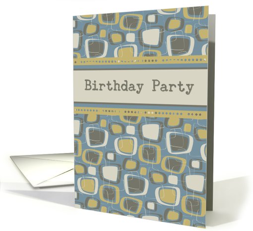 Birthday Party Invitation- Blue Retro Pattern card (665913)
