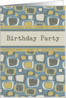 Birthday Party Invitation- Blue Retro Pattern card