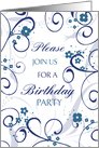 Birthday Party Invitation- Blue White Swirls card