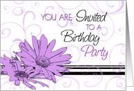 Birthday Party Invitation- Purple White Flowers card
