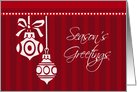 Season’s Greetings Employee Christmas Card - Red and White Ornaments card