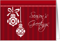 Season’s Greetings Customer Christmas Card - Red and White Ornaments card