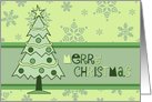 Merry Christmas for Kids Card - Green Christmas Tree and Snowflakes card