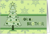 Merry Christmas for Brother Card - Green Christmas Tree and Snowflakes card
