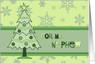 Merry Christmas for Nephew Card - Green Christmas Tree and Snowflakes card