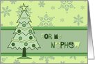 Merry Christmas for Nephew Card - Green Christmas Tree and Snowflakes card