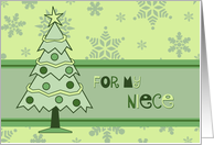 Merry Christmas for Niece Card - Green Christmas Tree and Snowflakes card