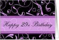 Happy 29th Birthday - Black & Purple Swirls card