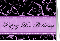 Happy 26th Birthday - Black & Purple Swirls card