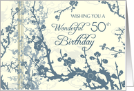 Happy 50th Birthday - Blue and Beige Floral card