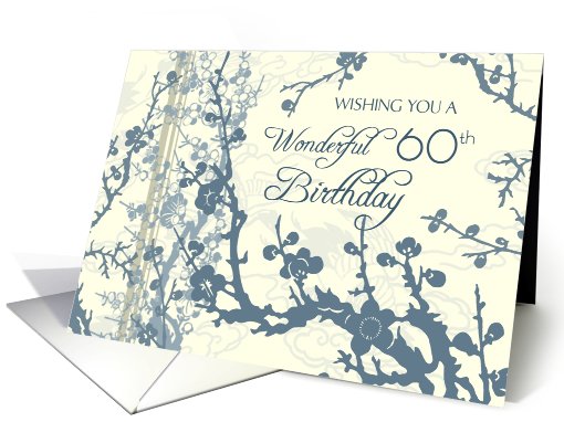 Happy 60th Birthday Card - Blue and Beige Floral card (669355)
