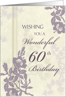 Happy 60th Birthday Card - Purple and Beige Floral card