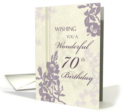 Happy 70th Birthday Card - Purple and Beige Floral card (669480)
