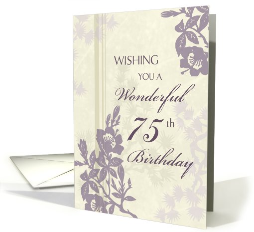 Happy 75th Birthday Card - Purple and Beige Floral card (669485)