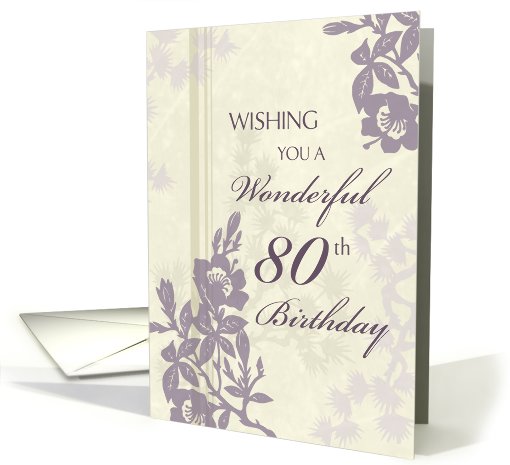 Happy 80th Birthday Card - Purple and Beige Floral card (669489)
