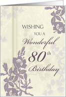 Happy 80th Birthday Card - Purple and Beige Floral card
