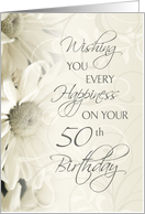 Happy 50th Birthday - White Flowers card