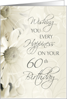 Happy 60th Birthday - White Flowers card