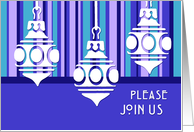 Christmas Office Party Invitation Card - Blue Stripe Ornaments card