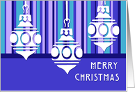 Merry Christmas from All of Us Card - Blue Stripe Ornaments card