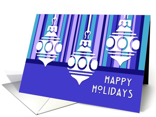 Happy Holidays Christmas Card - Blue Stripe Ornaments card (670302)