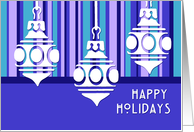 Happy Holidays Christmas Card - Blue Stripe Ornaments card