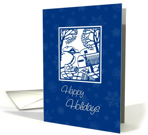 Happy Holidays Christmas Card - Blue White Snow Scene card (670391)