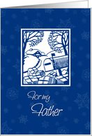 Merry Christmas for Father Card - Blue White Snow Scene card