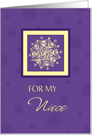 Season’s Greetings Niece Christmas Card - Yellow Purple Snowflakes card