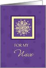 Season’s Greetings Niece Christmas Card - Yellow Purple Snowflakes card