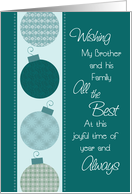 Merry Christmas Brother and Family - Turquoise Pattern Ornaments card