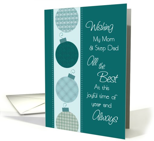 Merry Christmas Mom and Step Dad Card - Turquoise Pattern... (677690)