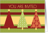 Christmas Party Invitation Card - Red and Green Pattern Trees card