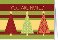 Christmas Tree Trimming Party Invitation Card - Red and Green Pattern Trees card