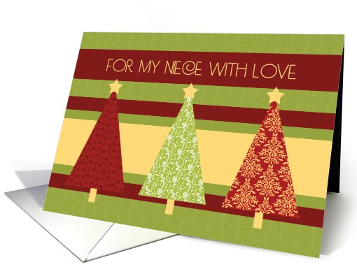 Christmas for Niece Card - Red and Green Pattern Trees card (678029)