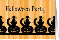 Halloween Pumpkin Carving Party Invitation Card - Orange Stripes Black Cats card