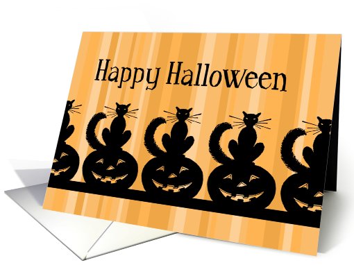 Happy Halloween Card - Orange Stripes Black Cats card (679416)