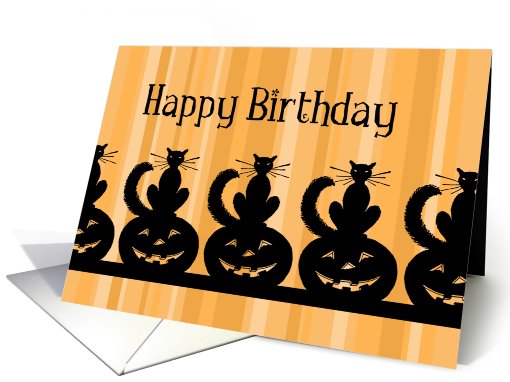 Happy Halloween Birthday Card - Orange Stripes Black Cats card