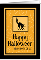Happy Halloween from Both of Us Card - Orange Black Cat card