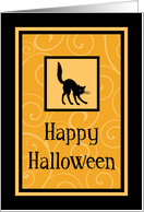 Happy Halloween Card - Orange Black Cat card
