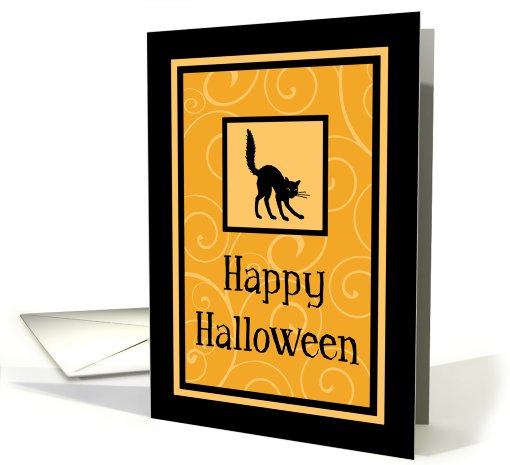 Happy Halloween for Babysitter Card - Orange Black Cat card (679871)