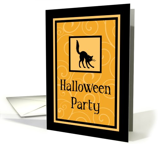 Halloween Party Invitation Card - Orange Black Cat card (679931)