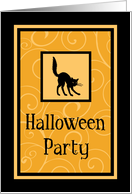 Halloween Party Invitation Card - Orange Black Cat card