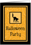 Halloween Block Party Invitation Card - Orange Black Cat card