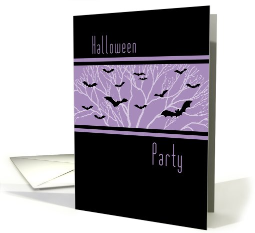 Halloween Block Party Invitation Card - Purple Black Bats card