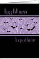 Happy Halloween for Teacher Card - Purple Black Bats card