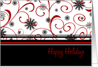 Happy Holidays Christmas Card - Black Red White Swirls & Snow card