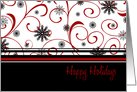 Happy Holidays Christmas Card - Black Red White Swirls & Snow card